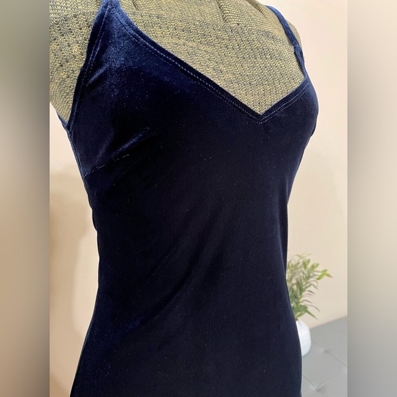 Vintage 90s Navy Velvet Mini Dress Y2K Slip Dress Party Goth Fairy Grunge Size M - Picture 4 of 12